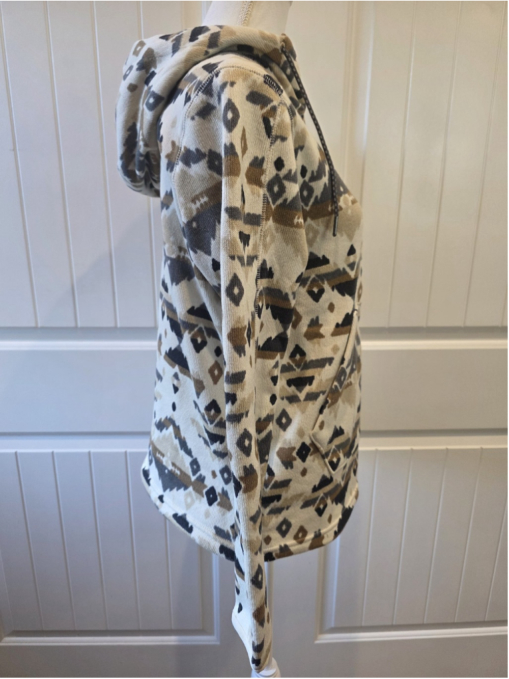 Columbia Sweater Weather Fleece Hooded Quarter Zip Sz S Cream Aztec Outdoor Hike - Picture 6 of 14